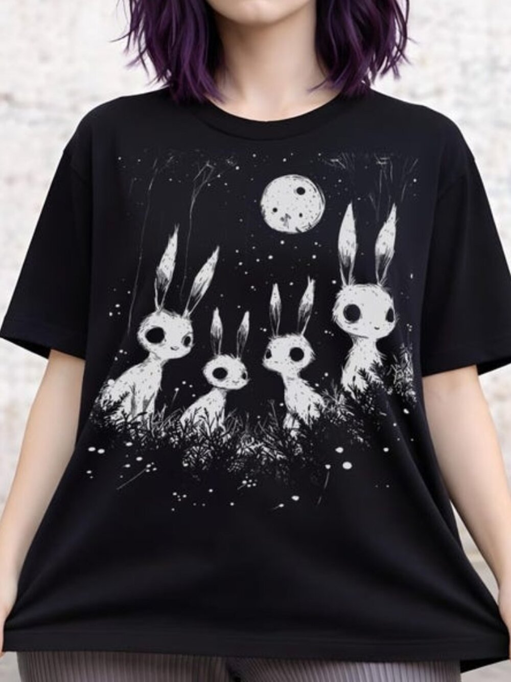 Weirdcore Bunny T-shirt, Goth Creepy Cute Rabbit Tee